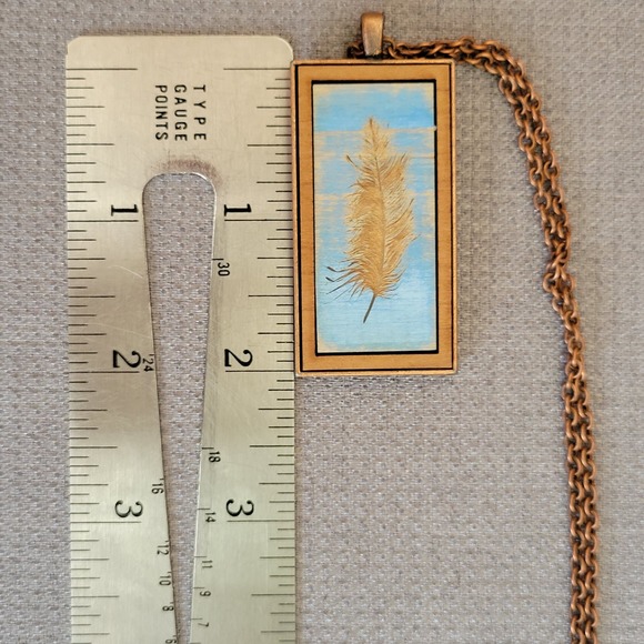 NWT Feather Copper Wood Pendant Necklace Statement Peace Handcrafted USA - Picture 10 of 12